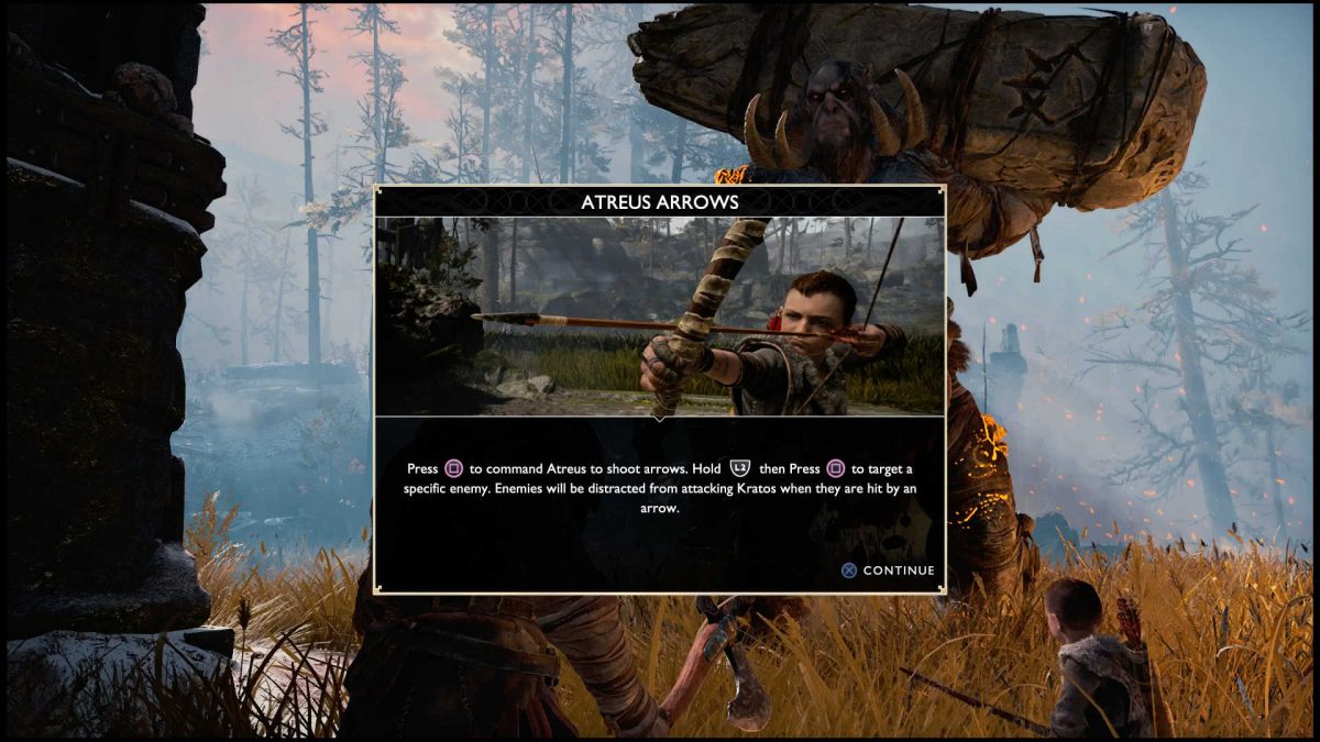 Small window displaying Atreus and a brief tutorial of how to use his abilities.