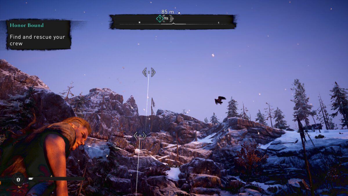 Two mission markers in white over a mountain background.