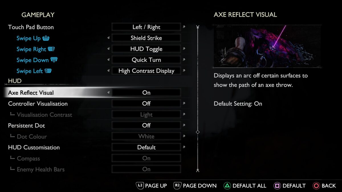 Gameplay Menu with Axe Reflects Visual option